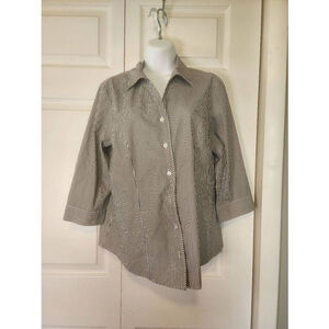 Christopher & Banks Gray and White Striped Blouse